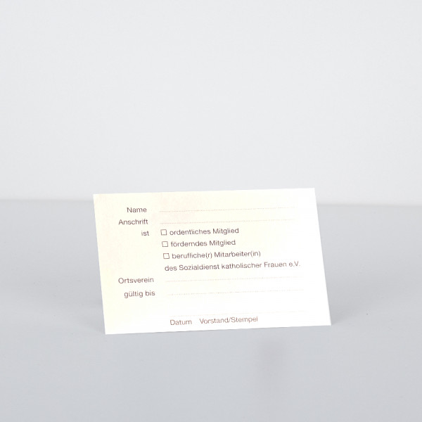 Rückseite des Mitgliedsausweises mit Feldern für persönliche Angaben