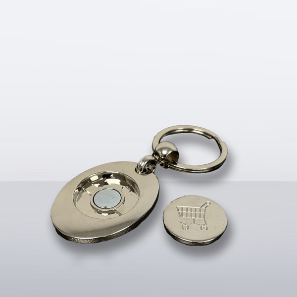 Schlüsselanhänger aus Metall mit herausnehmbarem Einkaufschip
